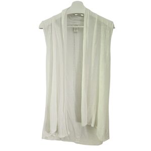 ST. TROPEZ WEST White 100% Linen Open Front Sleeveless Cardigan s